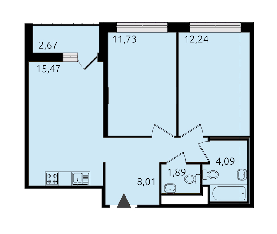 2-комнатная квартира 53.78 м², 19/19 эт., ЖК «Новые горизонты 2»